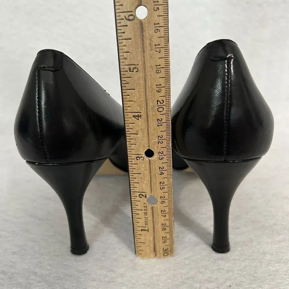 Anne Klein Heels Women 7.5M Black Masirarabc Peep Toe Office Elegant Vintage